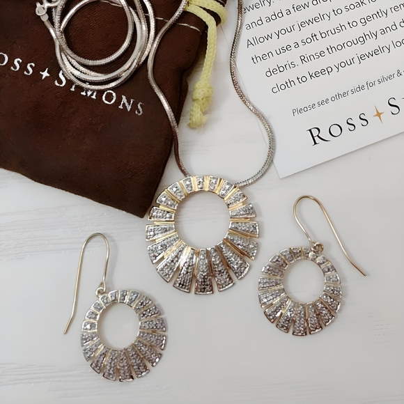 Ross-Simons Jewelry - Ross Simons SET 18k over Sterling Diamond Accent Open Circle Necklace Earrings
